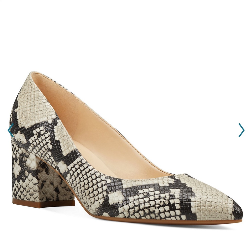 Nine West Snake Print block heels.